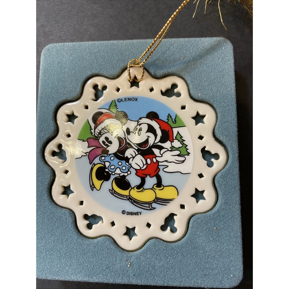 Lenox Disney Mickey and Minnie Mouse Skating Christmas Ornament Original Box Vtg